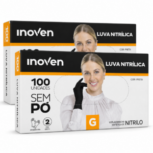 Luva Nitrílica Preta Inoven Sem Pó – 100 unidades