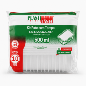 Kit Pote Retangular com Tampa Plastilânia 500 ml – 10 unidades