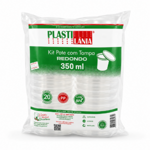 Kit Pote Redondo com Tampa Plastilânia 350 ml – 20 unidades